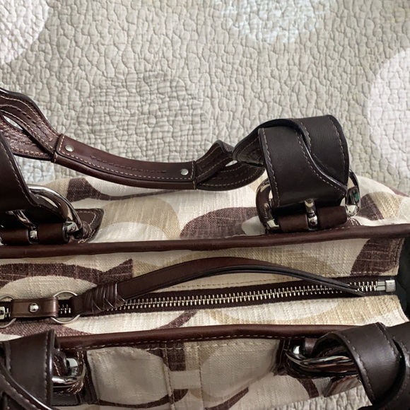 Coach Brown/Cream Linen Satchel - Picture 6 of 10